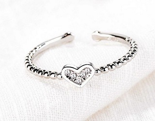 Tiny Crystal Heart Adjustable Ring 925 Sterling Silver Plt Women Jewellery Gift